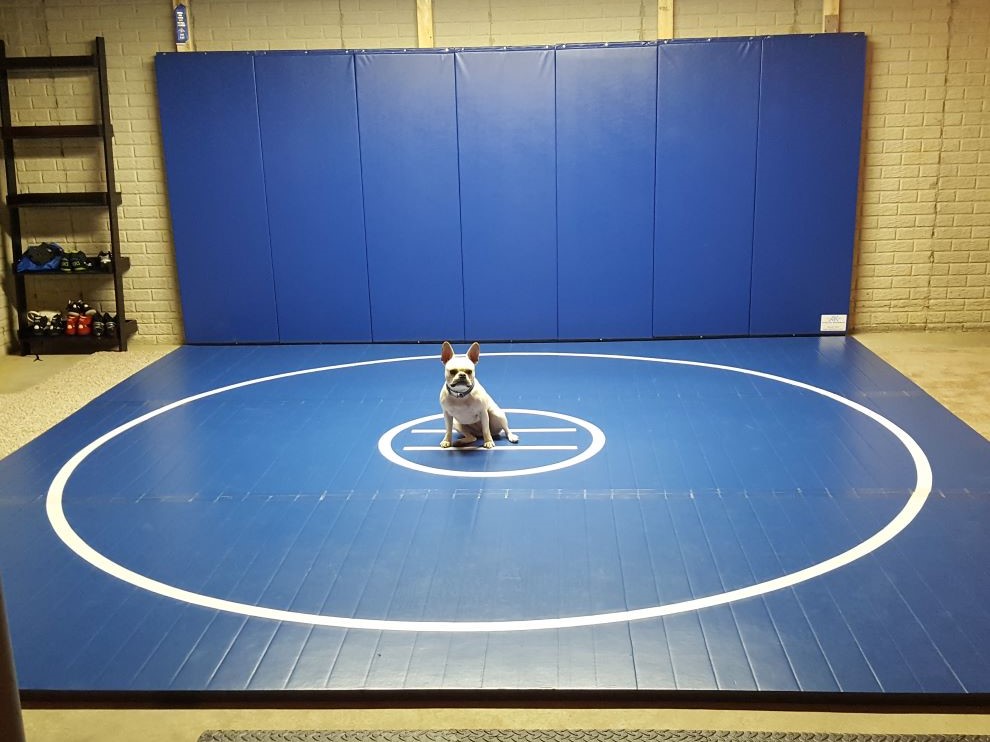 blue home wrestling mat 
