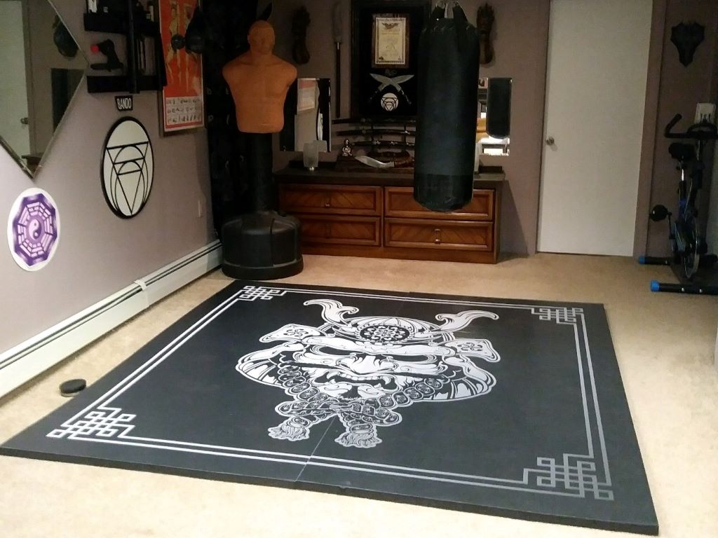 Home martial arts room black mat