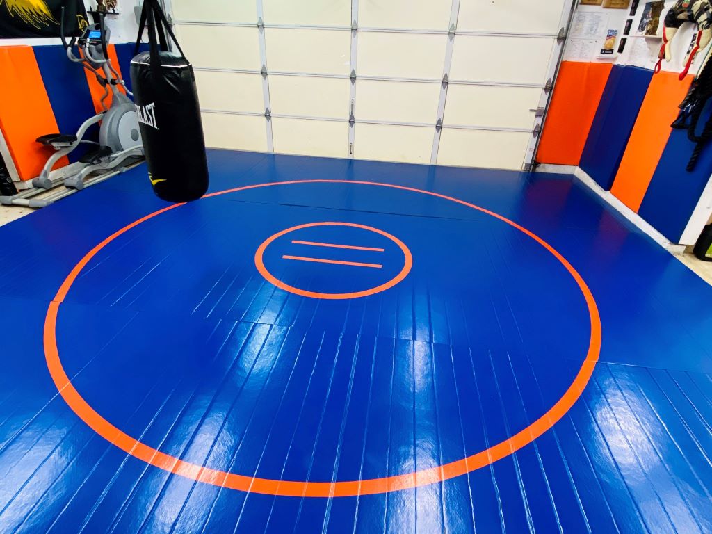 Garage Gym Wrestling Mat Blue and Orange